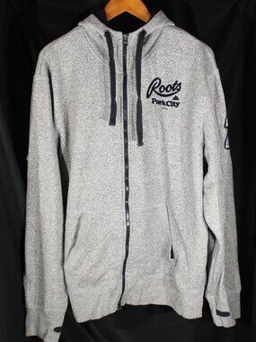 Roots Canada Park City Utah Long Sleeve Full Zip Salt And Pepper Hoodie Sz XXL